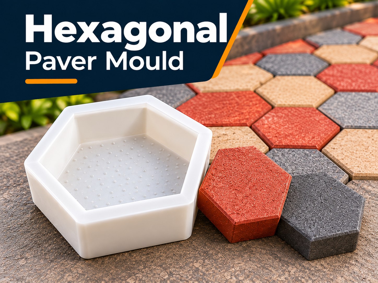 Hexagonal paver mould with finished hexagonal pavers