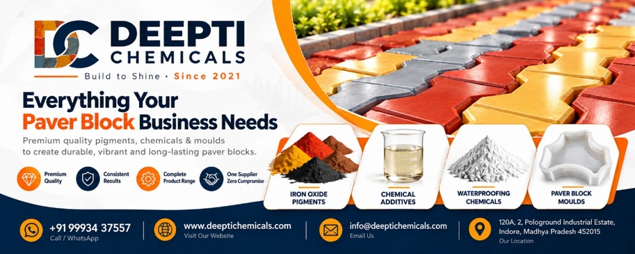 Deepti Chemicals — Complete solutions for paver block manufacturing, including pigments, chemicals and moulds.